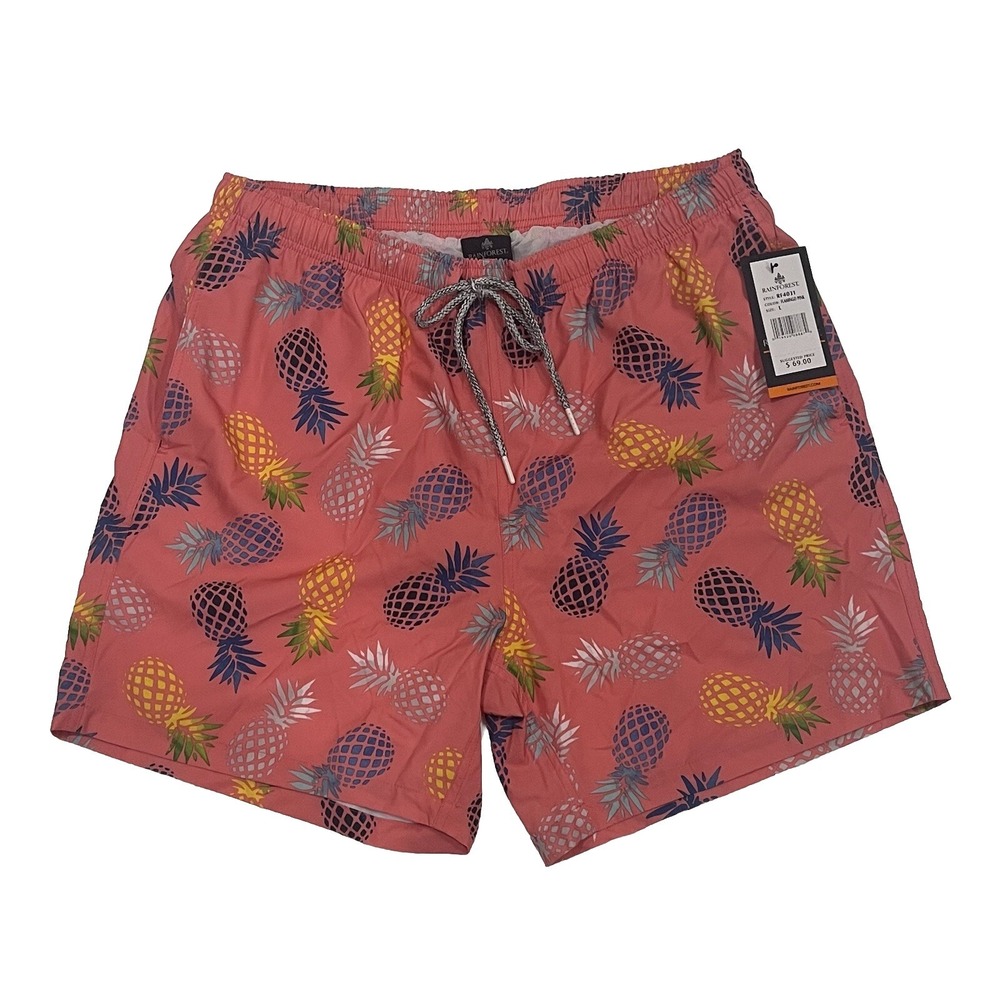 Rainforest Pineapple Print Brief Lined Swim Trunks Water Shorts Men's Size L NWT